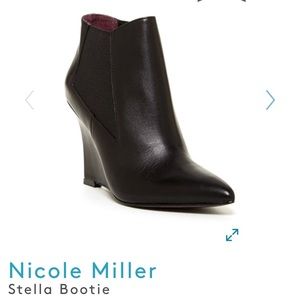 Atelier Nicole Miller Black Leather Wedge Bootie